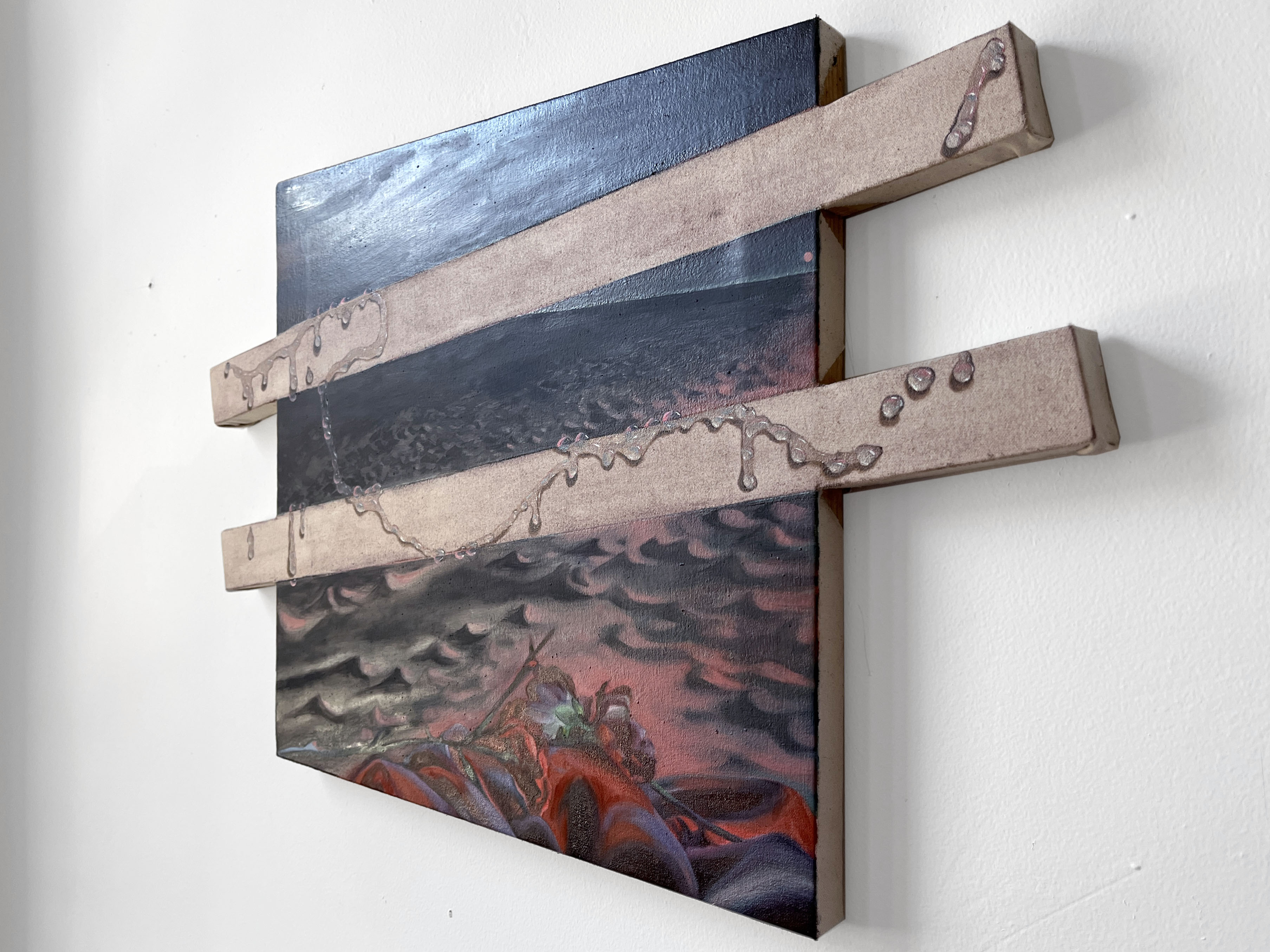 Safe Place for a Secret (right side view), 14x23x1 1/8 <br>oil on built canvas, 2024
<br>